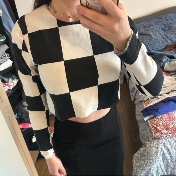 Checkered Black and White Women's Top - Picture 2 of 3
